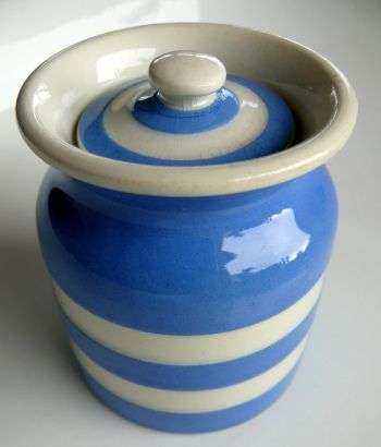 LIDDED CERAMIC JAR,,CORNISH KITCHEN WARE,1930