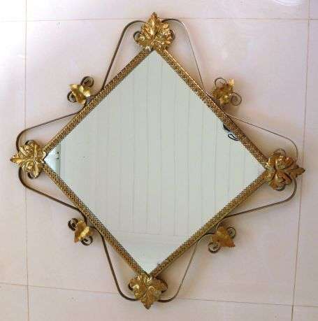 RETRO MIRROR WITH "LEAVE FRAME",BRASS