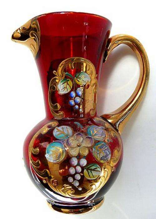 RUBY GLASS VASE WITH GOLDEN ORNAMENT