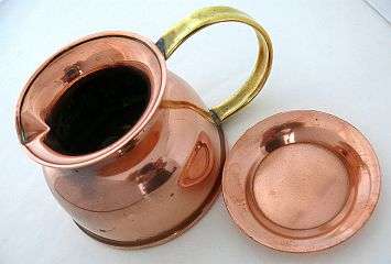 SMALL COPPER JUG AND PLATE( LID?)