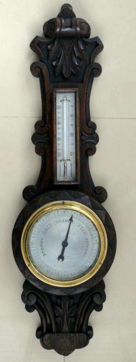 ANTIQUE BAROMETER / THERMOMETER / ON CARVED WOOD,COOKE& SONS;YORK & CAPE TOWN