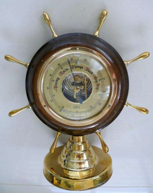 SHIPSWHEEL BRASS BAROMETER ON STAND,BRASS,Pls check all pics etc...