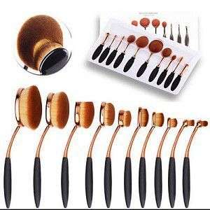 Oval Makeup Brush Set By Nordic Beauty - Rose Gold & Black - 10 Piece