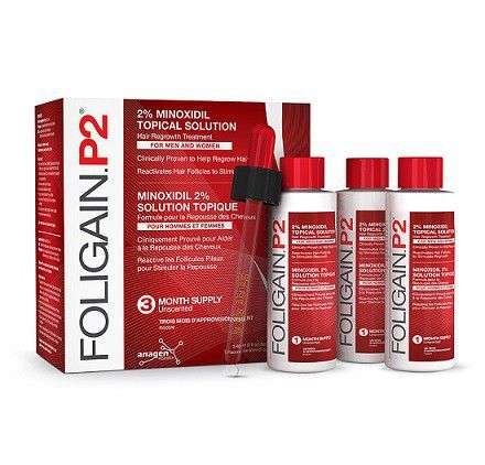 Foligain P2 2% Minoxidil Hair Regrowth Treatment for Men & Women - 60ml (3 Month Supply)