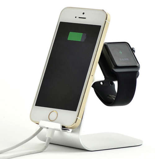 Dual Charging Dock for Apple Watch and iPhone by Zonabel - Silver Metal