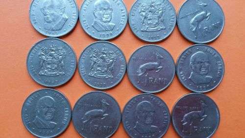 12 nice old R.S.A. NICKEL ONE RAND COINS FOR SALE