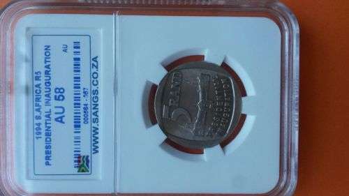 !!!1994 INAUGURATION R5 COIN GRADED AU 58 BY S.A.N.G.S.!!!