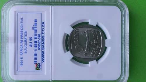 1994 AU 55 GRADED INNAUGURATION R5 COIN.  S.A.N.G.S.