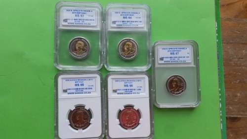 MANDELA GRADED BIRTHDAY SET,MS 63 TO 67.ONE BID FOR ALL 5