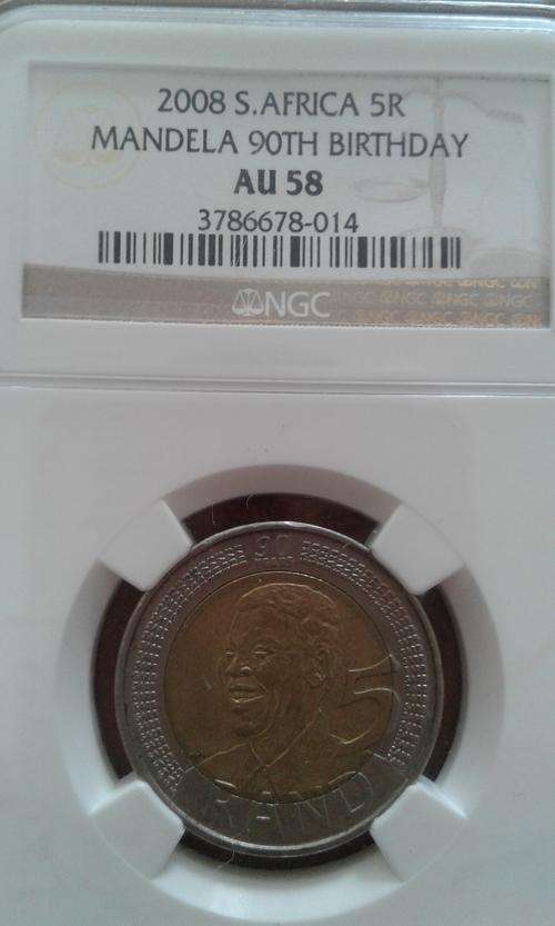 AU 58 NGC graded 2008 mandela R5 coin