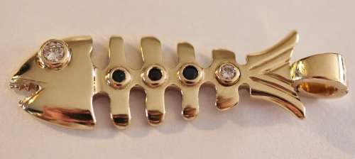 9ct Yellow Gold Fish Pendant with Diamonds and Gem Stones **Valuation Certificate Included**