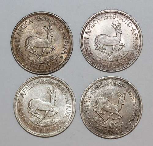 x4 SA Union 5 Shillings 1948 **80% Silver** Bid per Coin to take All