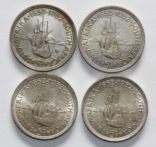 x4 SA Union 5 Shillings 1952 **50% Silver** Bid per Coin to take All