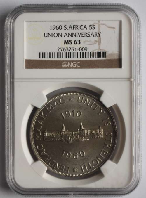 1960 SA Union 5 Shillings/Crown NGC Graded MS 63