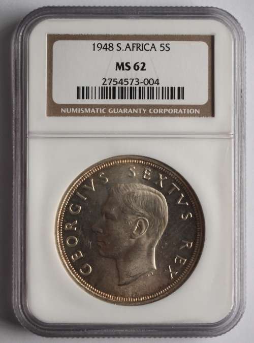 1948 SA Union 5 Shillings/Crown NGC Graded MS 62