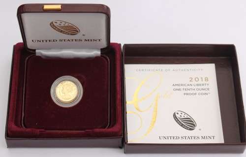 2018 American Liberty 1/10th oz Gold Proof In Box with COA