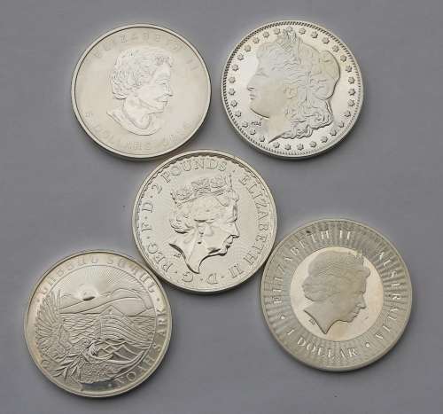 x5 Various 1oz Fine Silver Coins **Bid per Coin to Take All**