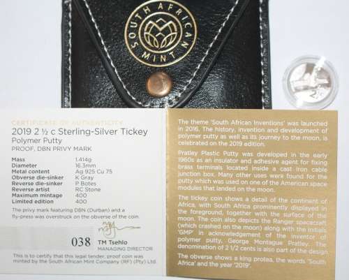 2019 Flypress Tickey - Polymer Putty - Dbn Mintmark in SA Mint Pouch with COA