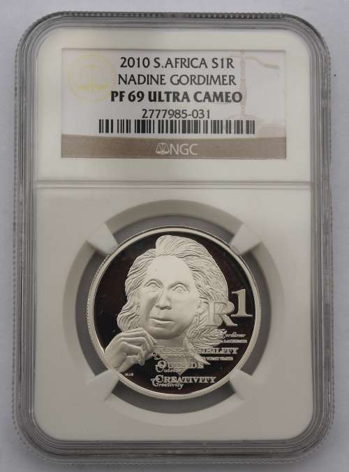 2010 South Africa Silver R1 - Nadine Gordimer NGC Graded PF 69 UC