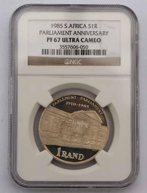 1985 SA Silver R1 - Parliament Anniversary NGC Graded PF 67 UC