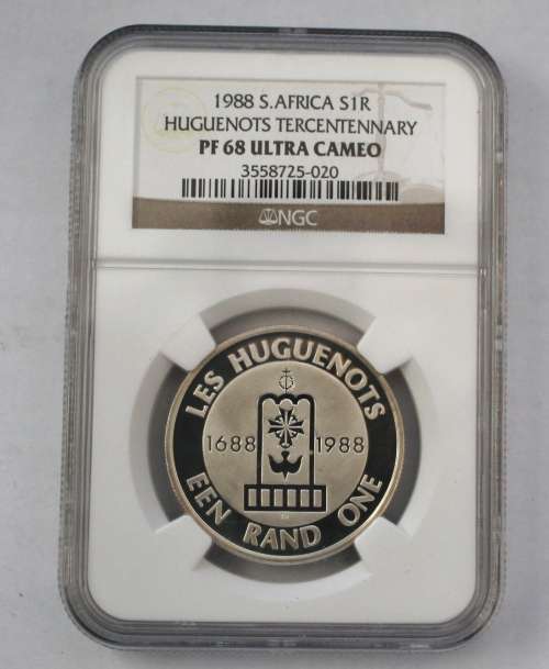 1988 SA Silver R1 - Huguenots Tercentennary NGC Grade PF 69 UC