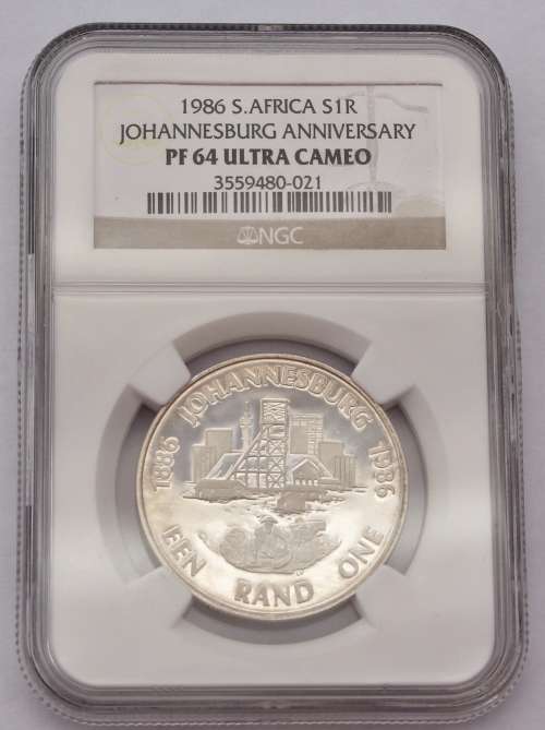 1986 SA Silver R1 - Jhb Anniversary NGC Graded PF64 UC