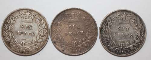 x3 British Sixpence Coins 1872 to 1874 **Bid per Coin to take All**