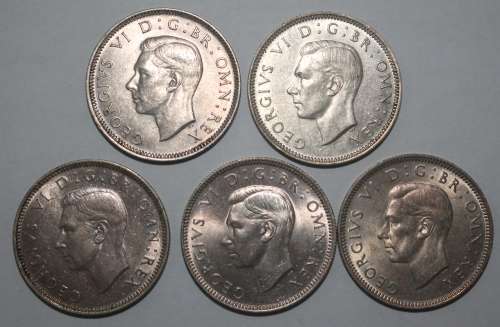 x5 Scottish One Shilling Silver Coins (Consecutive Years 1942 to 1946) Bid per coin to take all