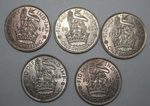 x5 British One Shilling Silver Coin (1941 to 1945) Bid per Coin to take All