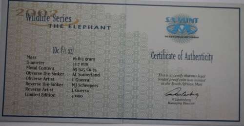 2002 Wildlife Series - The Elephant 1/2 oz Silver in SA Mint Box with COA