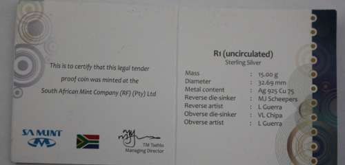 2013 Protea Silver R1 - Life of a Legend Unc in SA Mint Pouch with COA