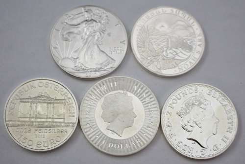 x5 Various 1oz Fine Silver Coins **Bid per Coin to Take All**