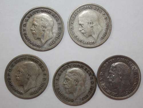 x5 British Silver Sixpence Coins (1930 to 1934) Bid per Coin to take All
