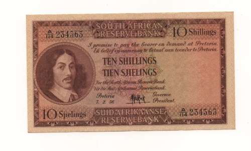 MH de Kock Ten Shillings Note in EF Condition dated 7.2.56