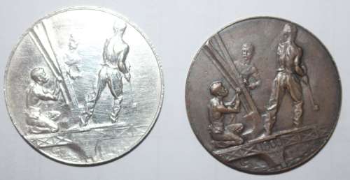 Scarce Eiffel Tower 1900 Medallions (Silver Plated Bronze and Bronze) One bid for both