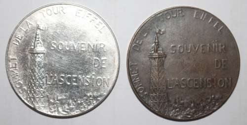 Scarce Eiffel Tower 1900 Medallions (Silver Plated Bronze and Bronze) One bid for both