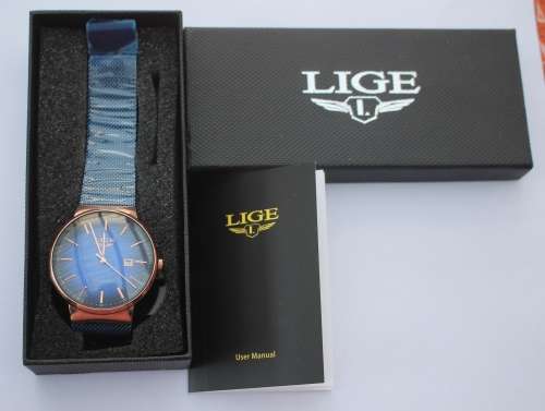 Lige Men's Blue Mesh Watch