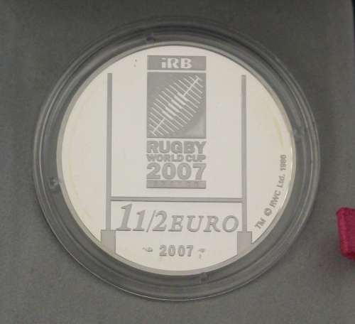 2007 1 1/2 Euro Silver Proof Rugby World Cup Official Commemorate Coin