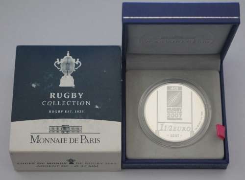 2007 1 1/2 Euro Silver Proof Rugby World Cup Official Commemorate Coin