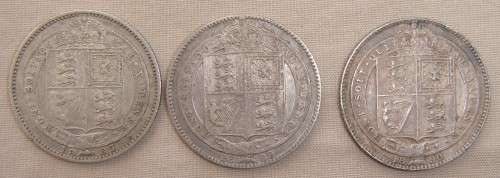X 3 Great Britain Shilling 1887, 1889, 1890 (one bid for all)
