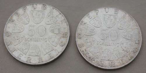 X2, 50 Schillings - Republic of Austria ( silver coin)( Bid per coin to take both)