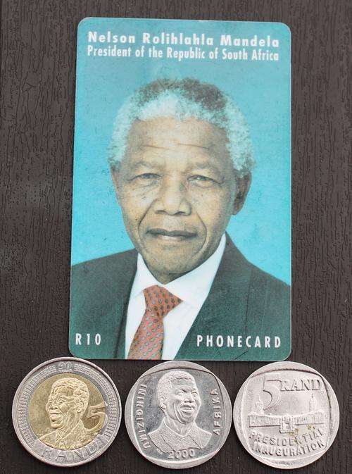 Nelson Mandela R10 Phone Card with 3 R5 Mandela Coins