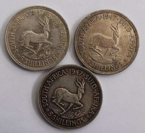 x3 1947 SA Union 5 Shillings (Crown) Bid per Coin to take All
