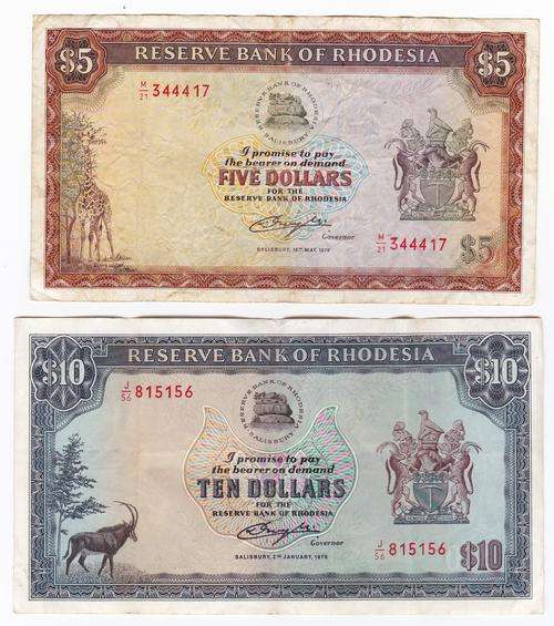Rhodesia Five and Ten Dollar Notes **One Bid for Both**