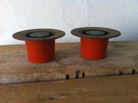 Danish Laurids Lonborg Cast Iron & Enamel Candle Holders (x2)