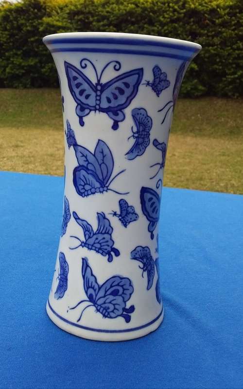 Genuine Ming Blue Vase with butterflies in perfect condition