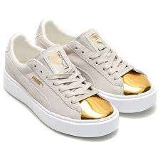 PUMA Suede Platform Sneakers - Gold/Star White (Size 3)