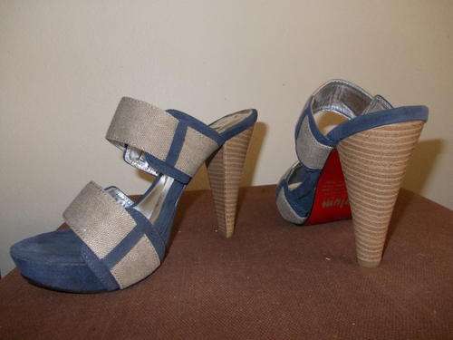R150 Sale- Denim and Grey Sandals from PLUM ( Size 3 )