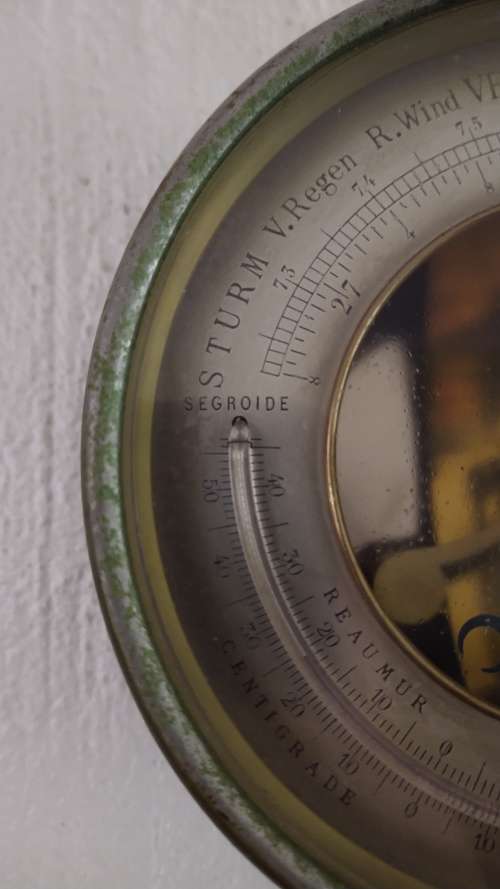 Old Brass Antique Barometre / Thermometre - German markings