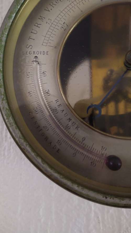 Old Brass Antique Barometre / Thermometre - German markings